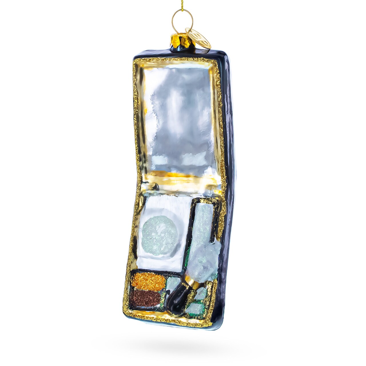Black Makeup Compact with Mirror and Brush Glass Christmas Ornament